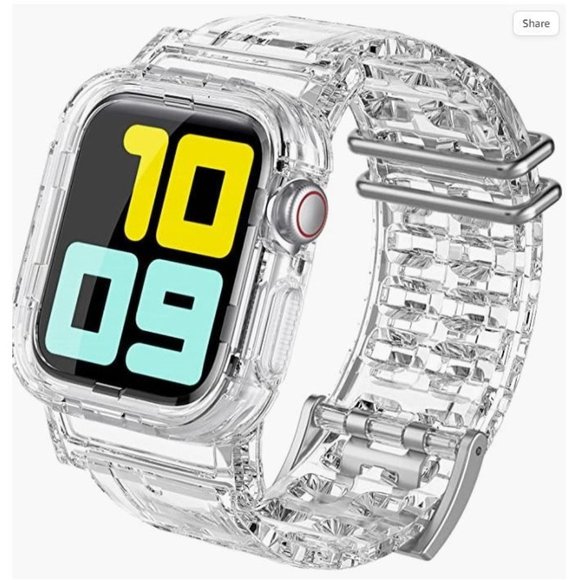 AHASTYLE Compatible with Apple Watch Clear Band Crystal Band with Rugged Bumper - Picture 2 of 7